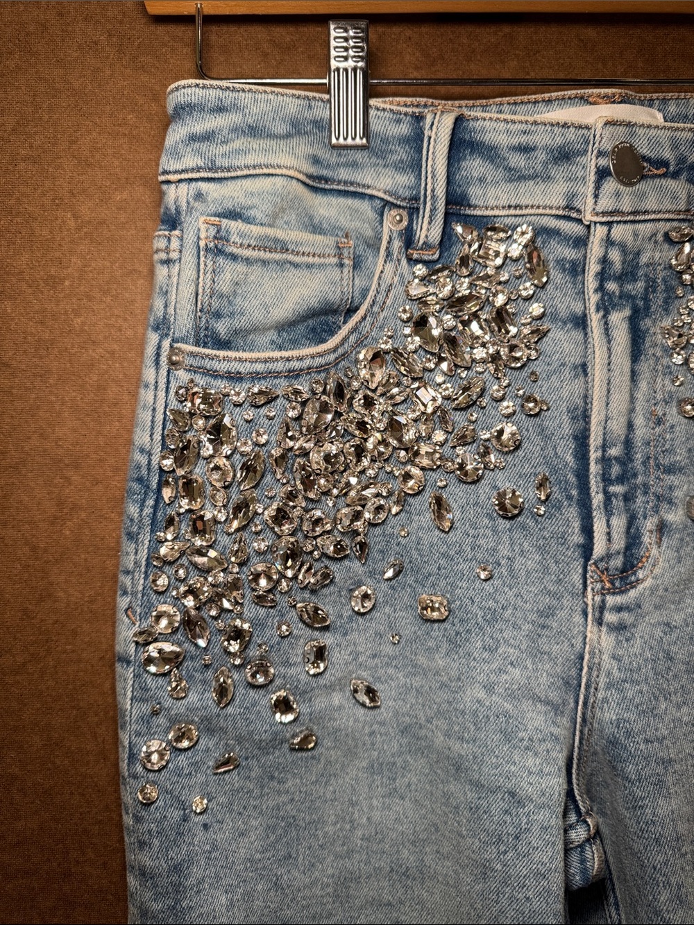 Dear John Light Blue Wide-Leg Jeans with Crystal Embellishments - Picture 4 of 4